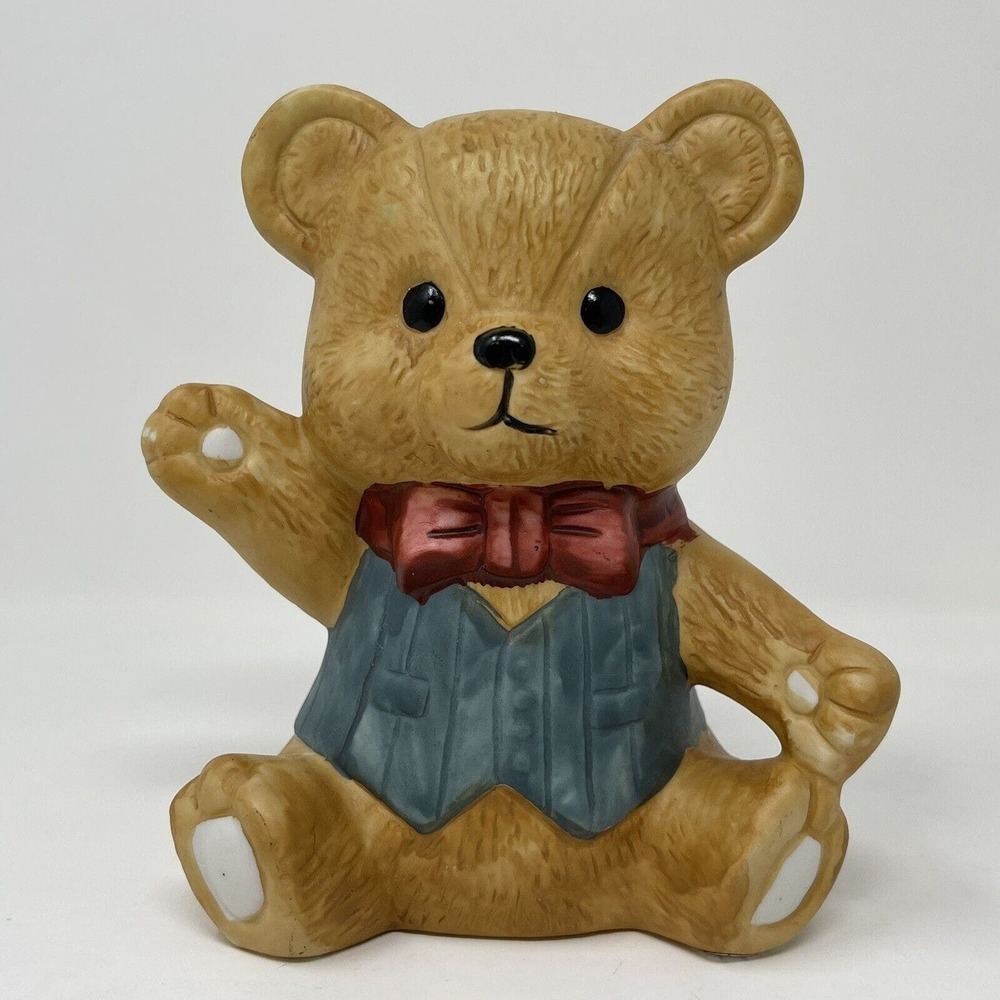 Interpur 6" Ceramic Teddy Bear Decorative Painted Bow Tie Cute Room Decoration